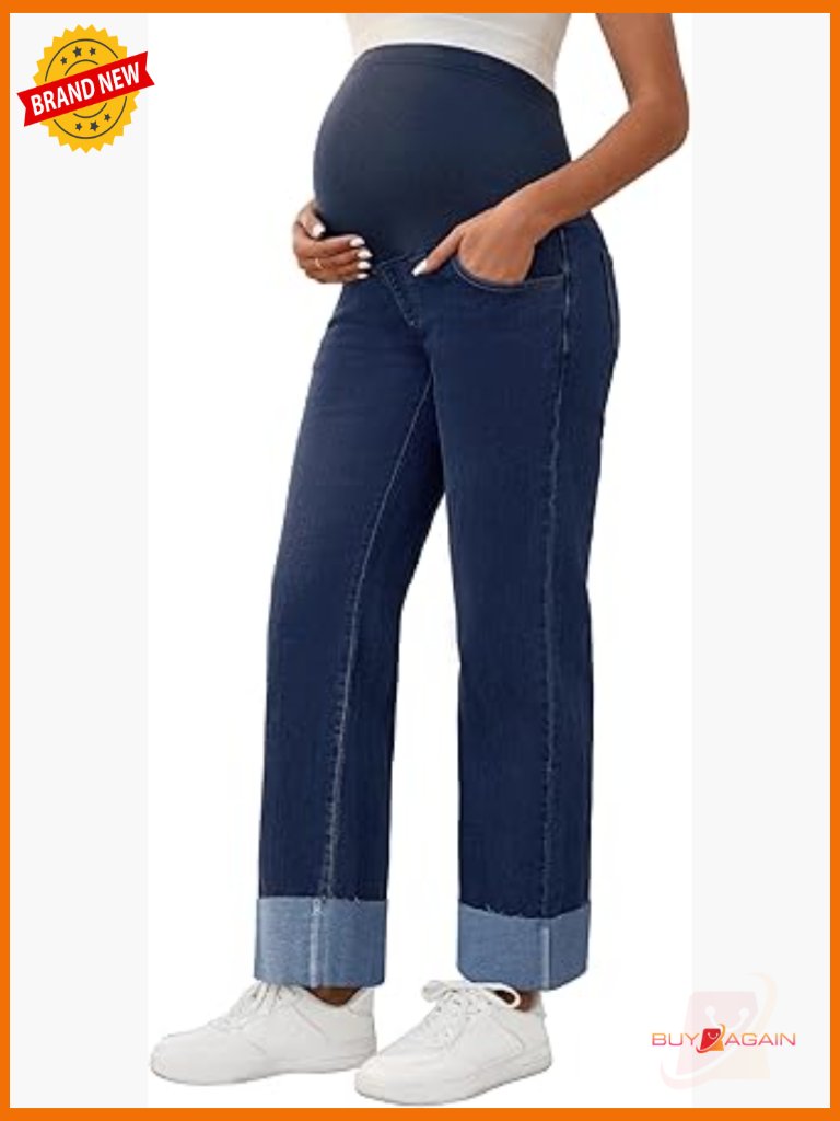 Maternity Straight Leg High Rise Over The Belly Jeans Comfy Stretchy